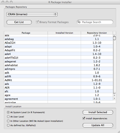 Screen capture of package installer